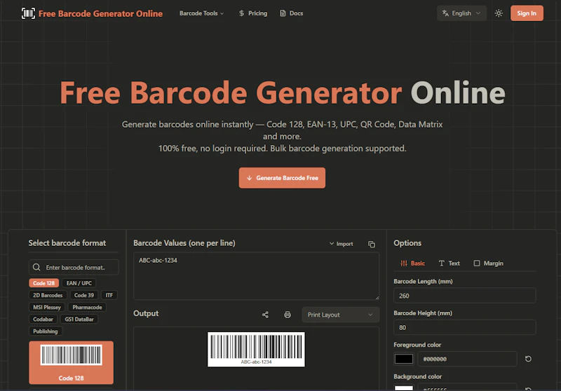 Free Barcode Generator Online screenshot 1