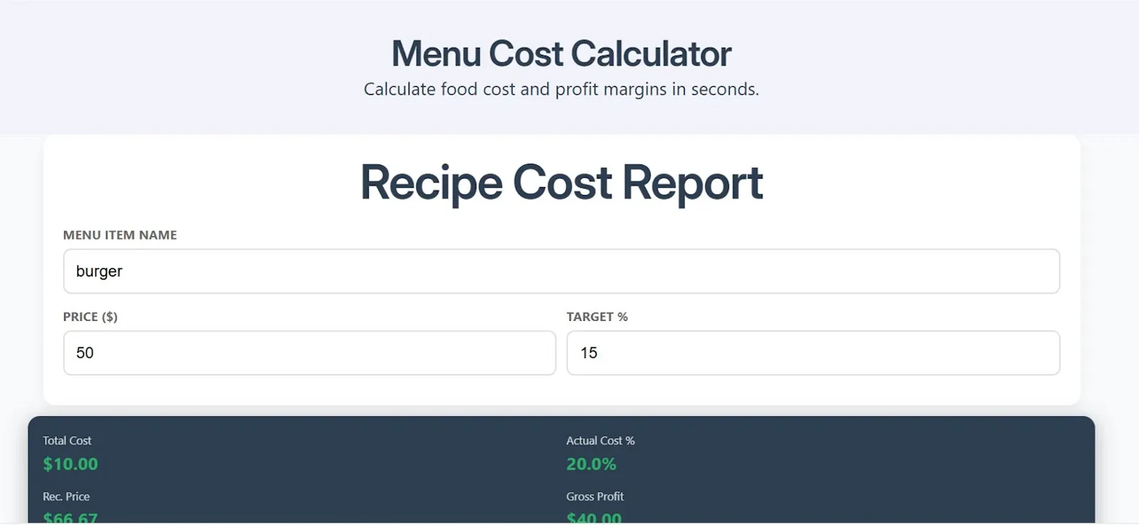 Menu Cost Calculator screenshot 3