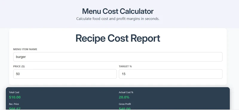 Menu Cost Calculator screenshot 3
