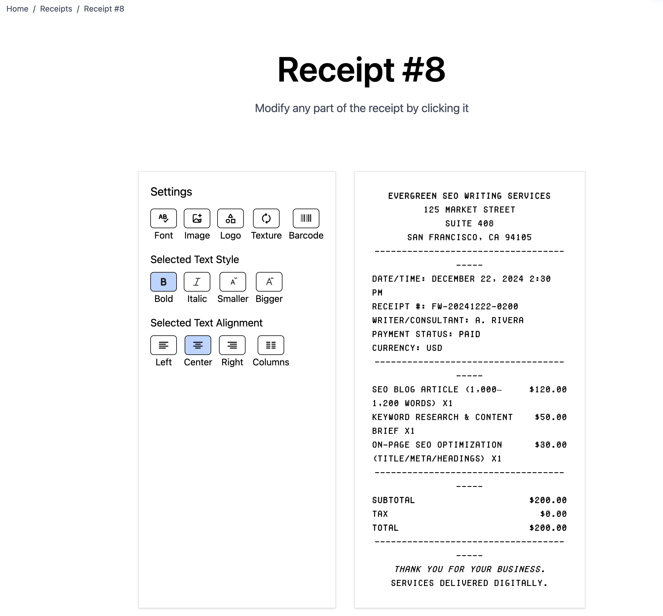 AI receipt generator gallery image