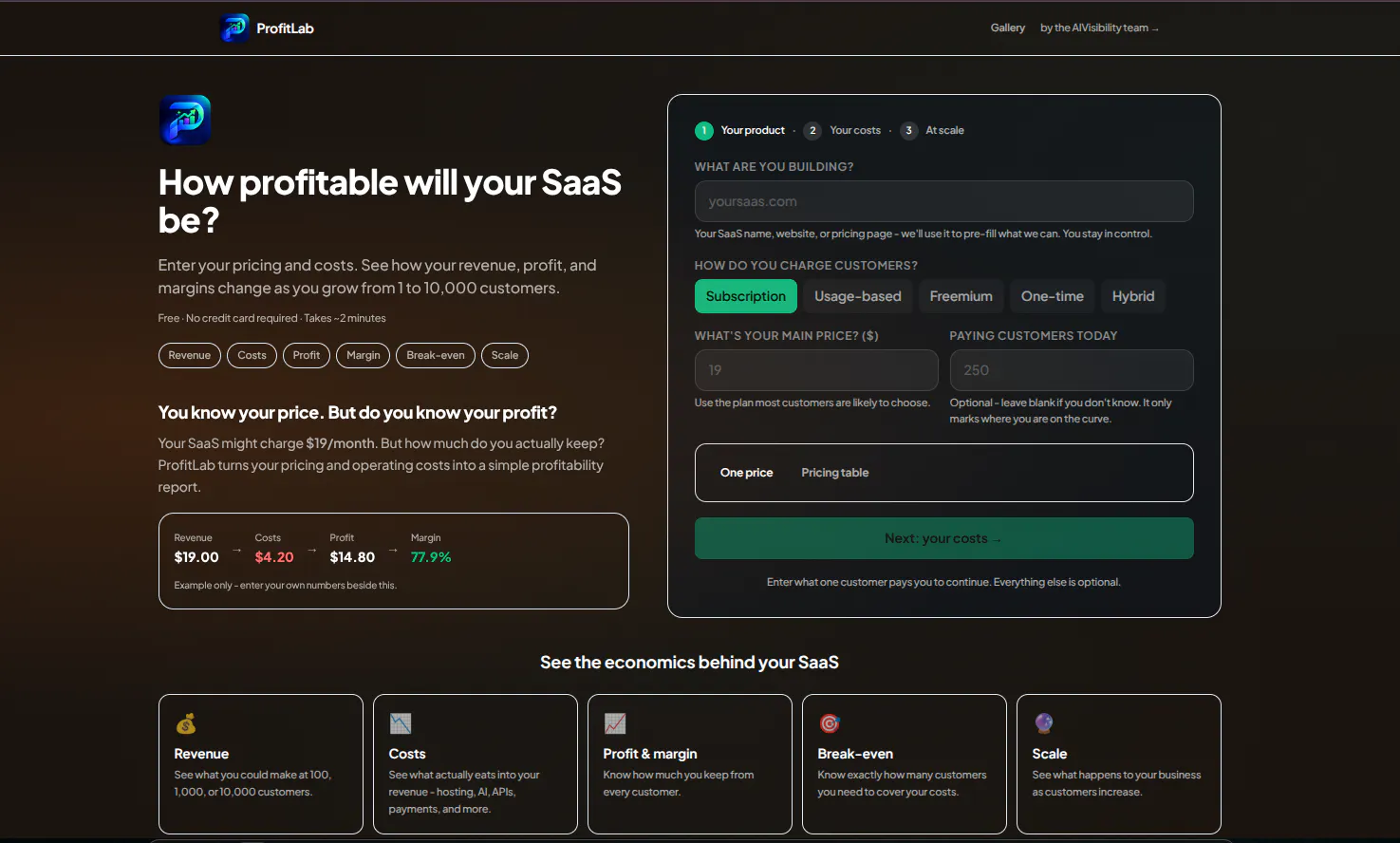 Ai SaaS Cost vs. Profit Analyzer gallery image