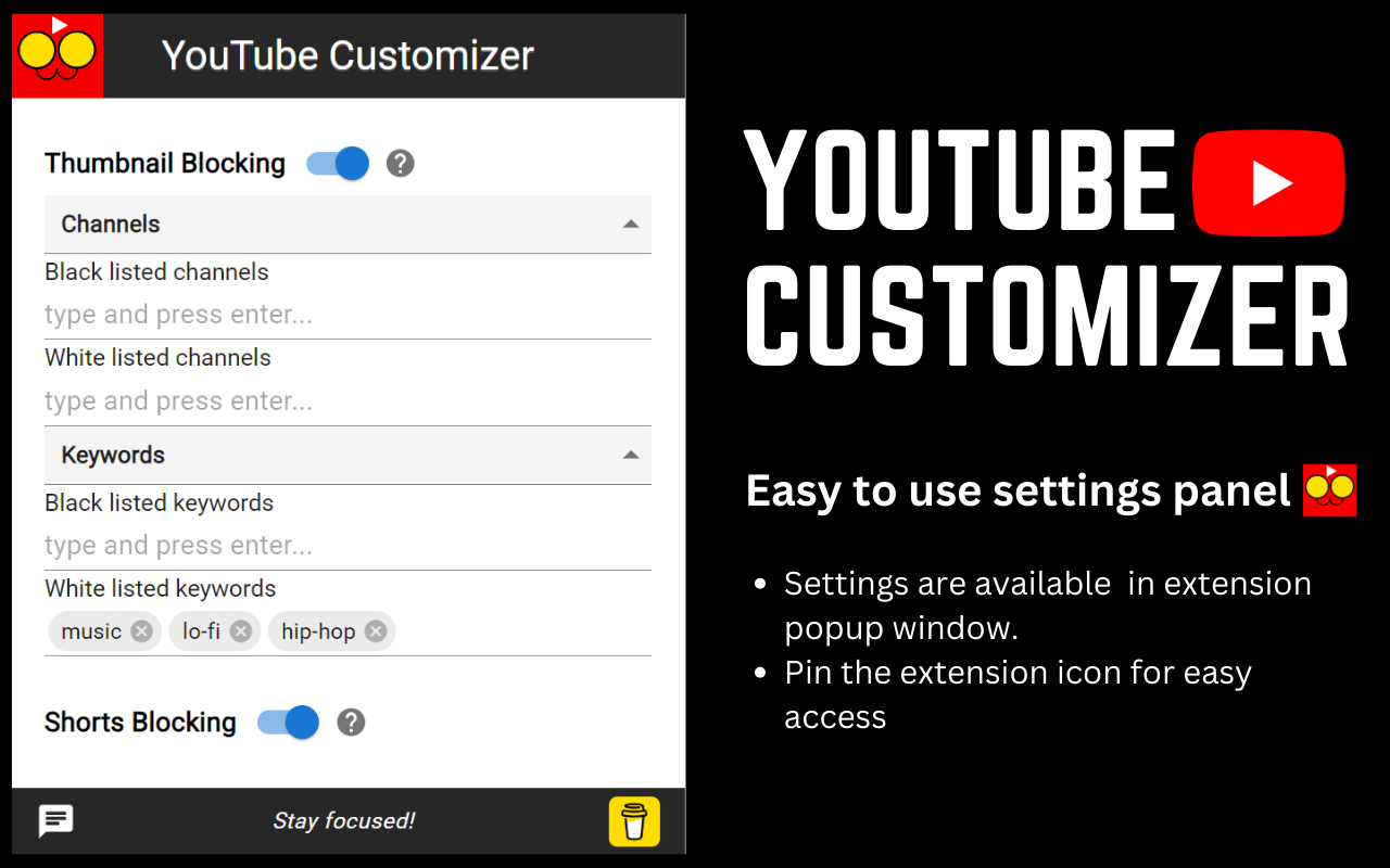YT Customizer - YouTube -voedingsfilter - Filter YT -aanbevelingen naadloos uit met trefwoorden media 3