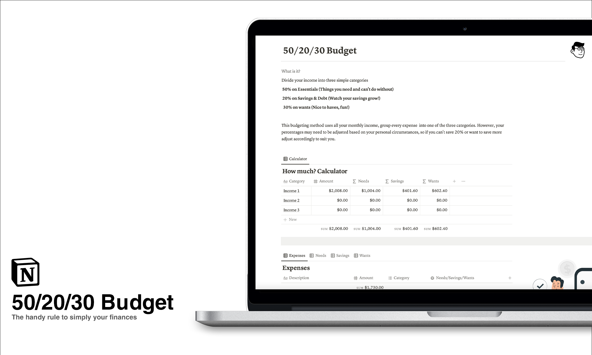 Ultimate 50 20 30 Budget for Notion