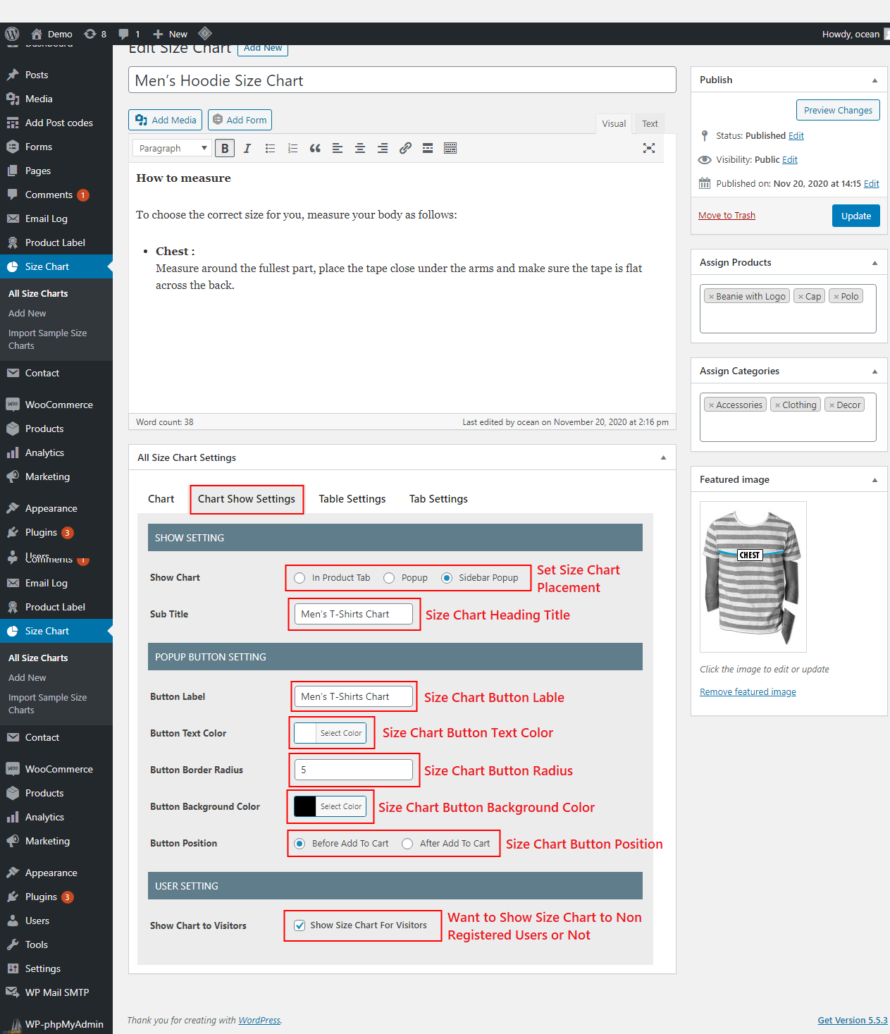 Size Chart WooCommerce gallery image