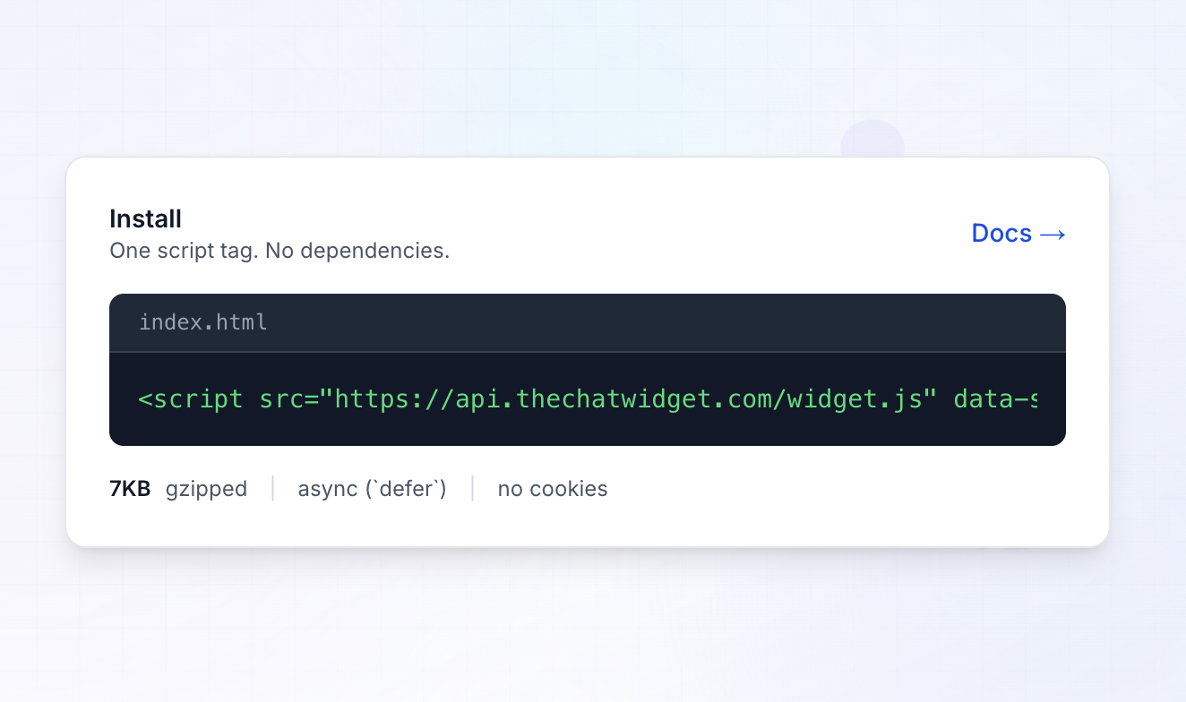 The Chat Widget — 7KB Live Chat - Screenshot 2 showing product features and functionality