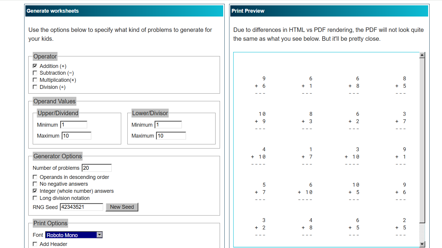 Math Sheet Generator gallery image