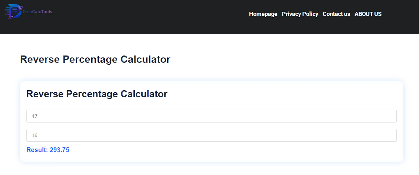 Reverse Percentage Calculator screenshot 1