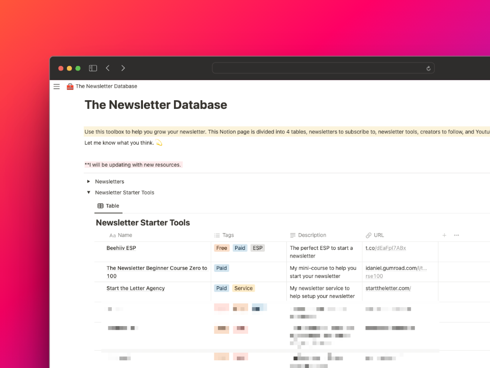 La base de datos de herramientas de boletín
