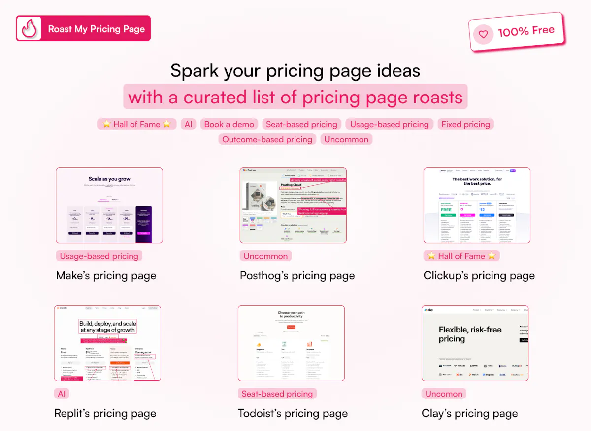 The Ultimate Pricing Page Roast Library