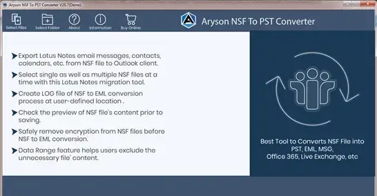 Aryson NSFからPSTコンバーターツール - Aryson NSFからPSTコンバーターツールへのNSFファイルをPSTに変換するメディア1