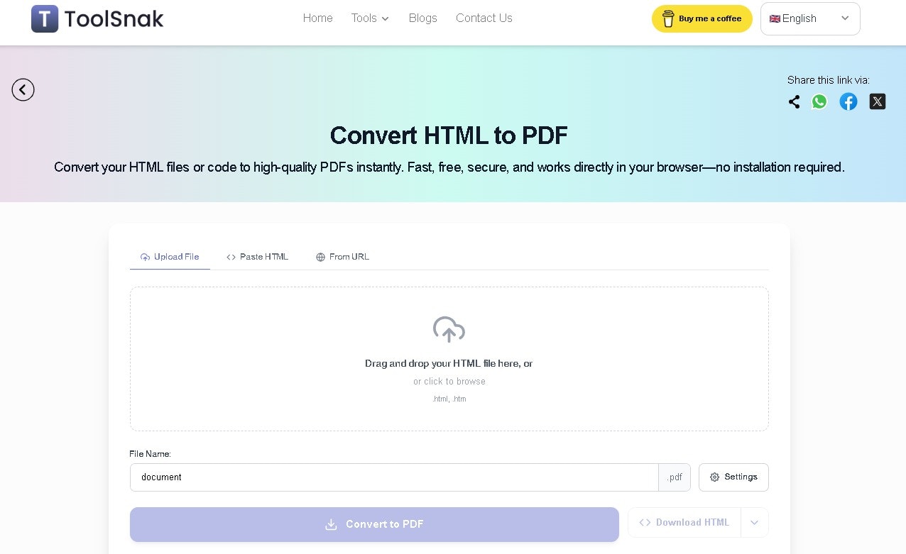 ToolSnak – HTML to PDF Converter gallery image