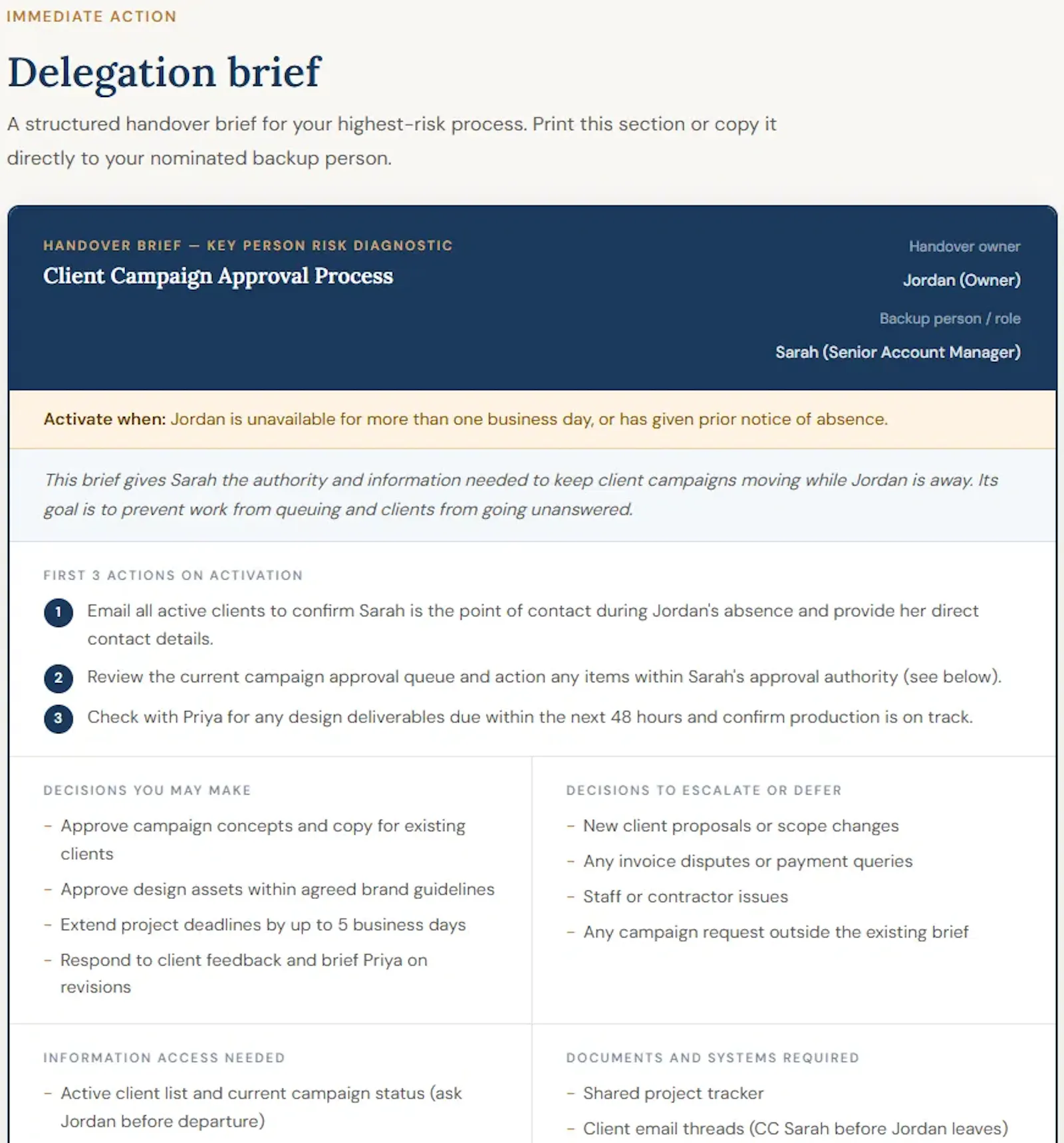 Key Person Risk Diagnostic screenshot 4