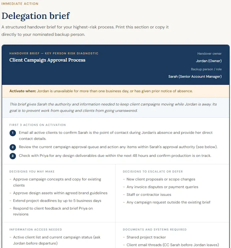 Key Person Risk Diagnostic screenshot 4