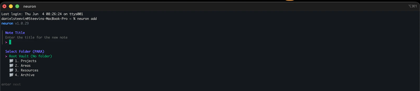 neuron-cli screenshot 2