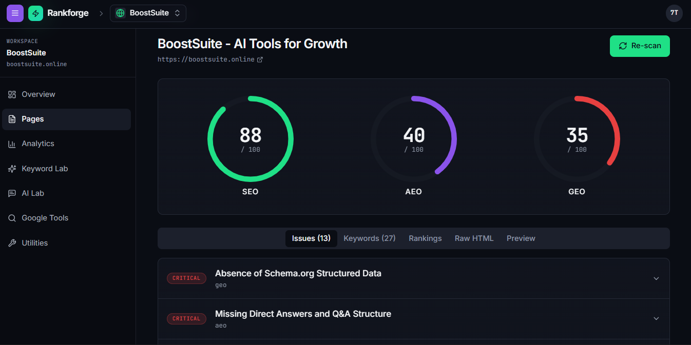 Rankforge — SEO, AEO & GEO platform gallery image