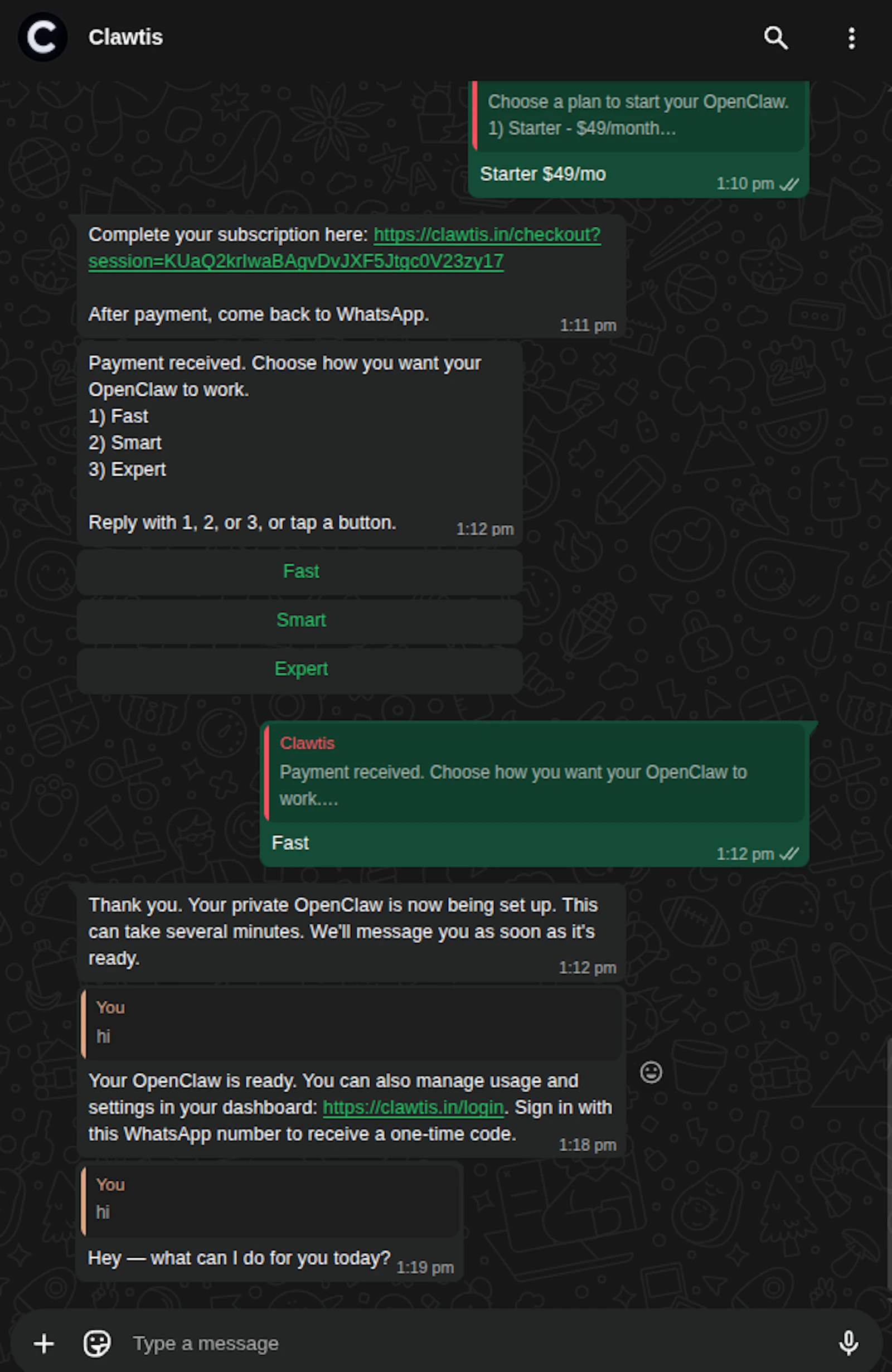 Clawtis - private AI agent from WhatsApp screenshot 3