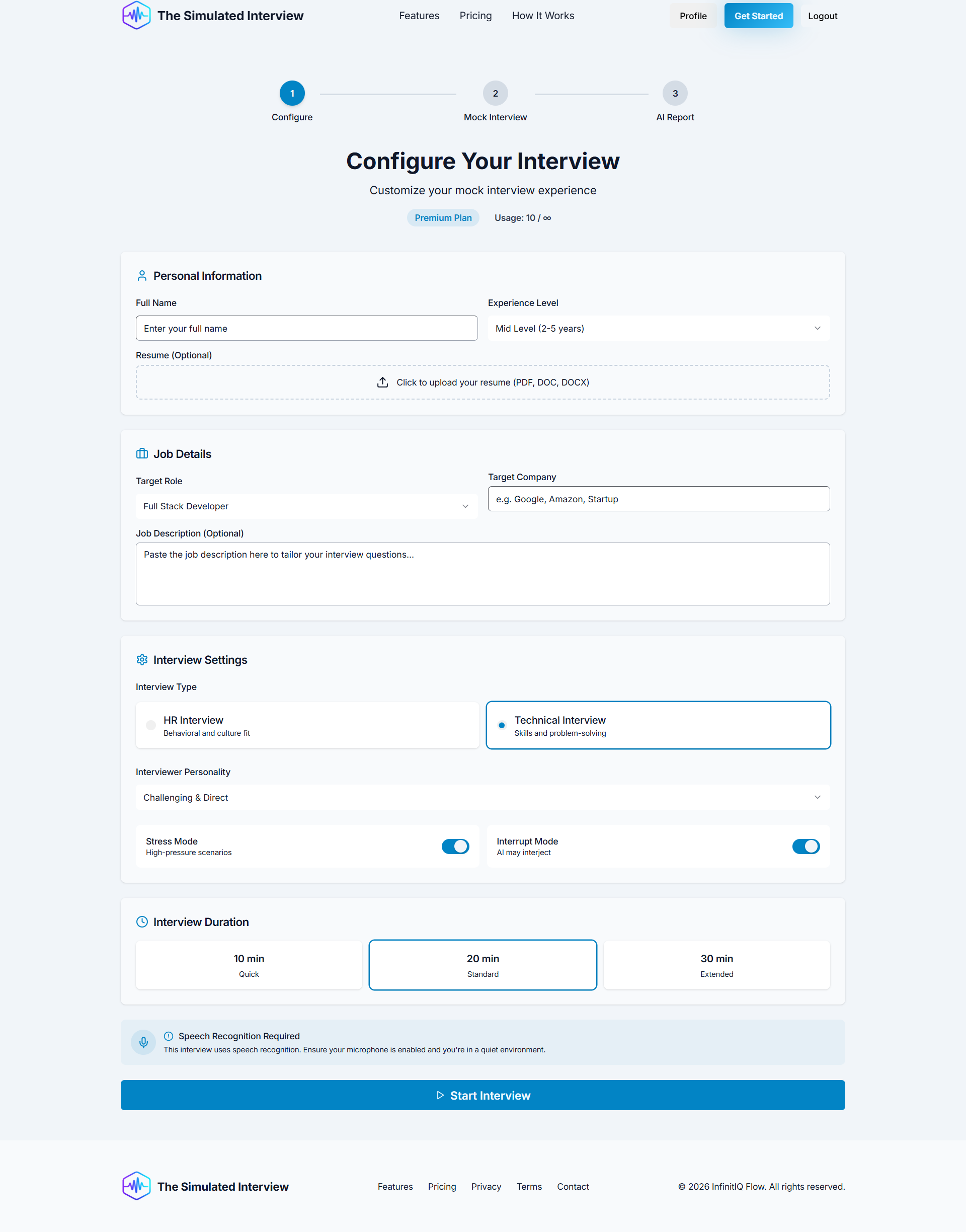 The Simulated Interview - Screenshot 2 showing product features and functionality
