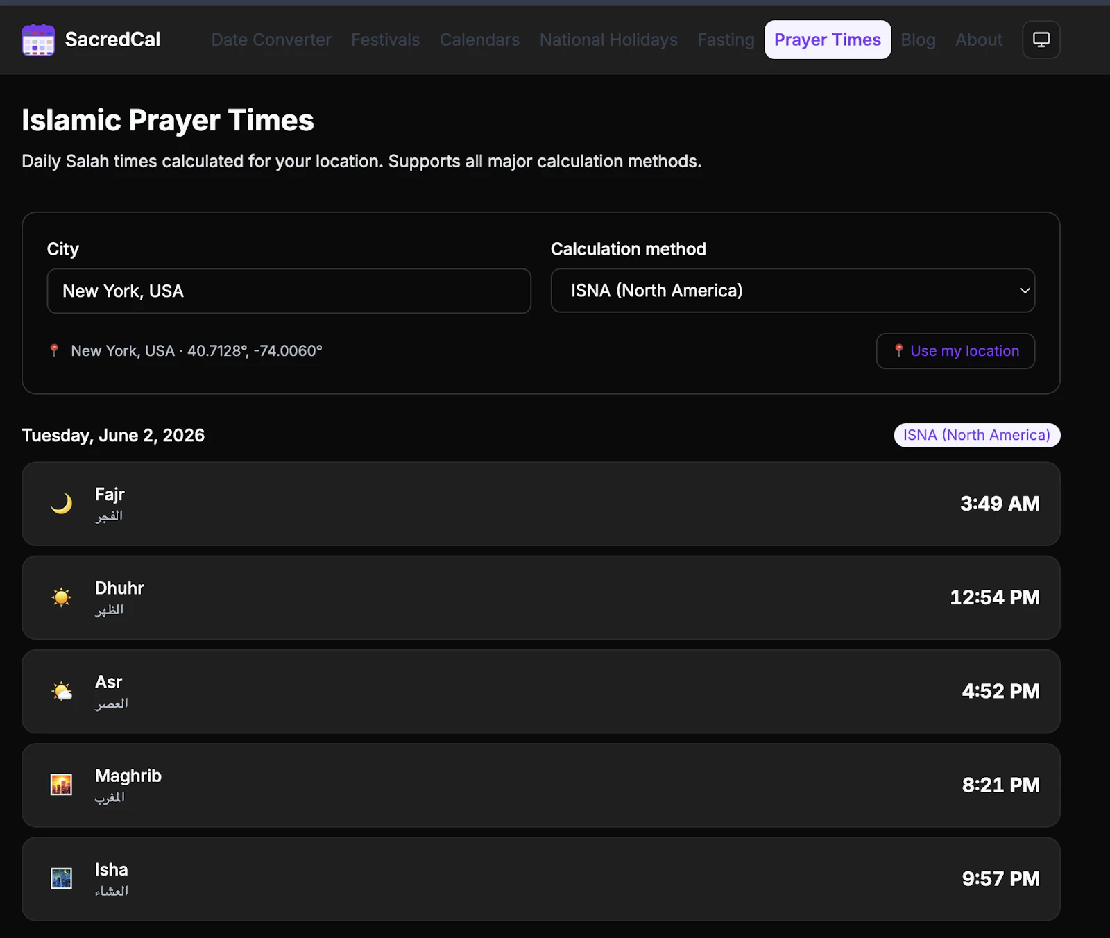 SacredCal screenshot 2