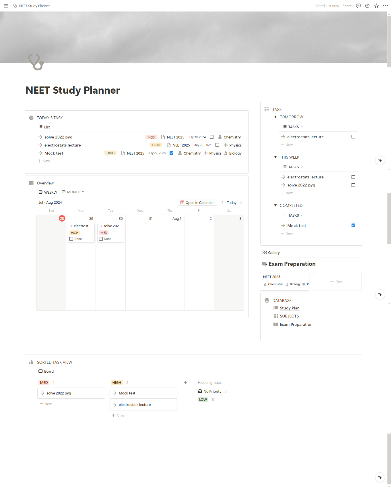 Painel de noção de Planejador de Estudo NEET media 1