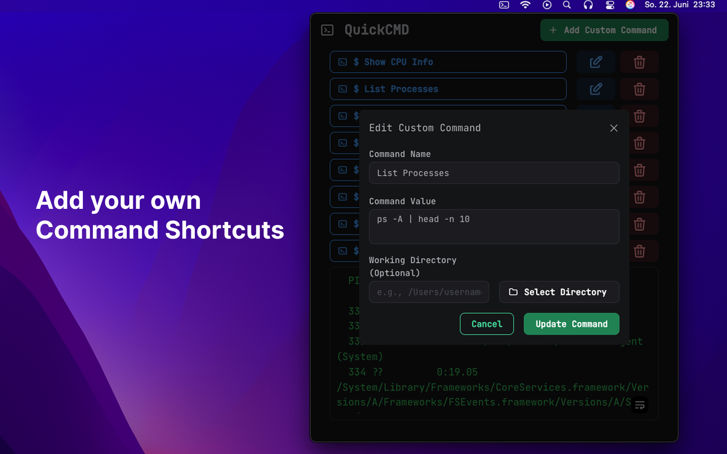QuickCMD - 이제 MacOS 메뉴 바에서 가장 좋아하는 명령 미디어 2
