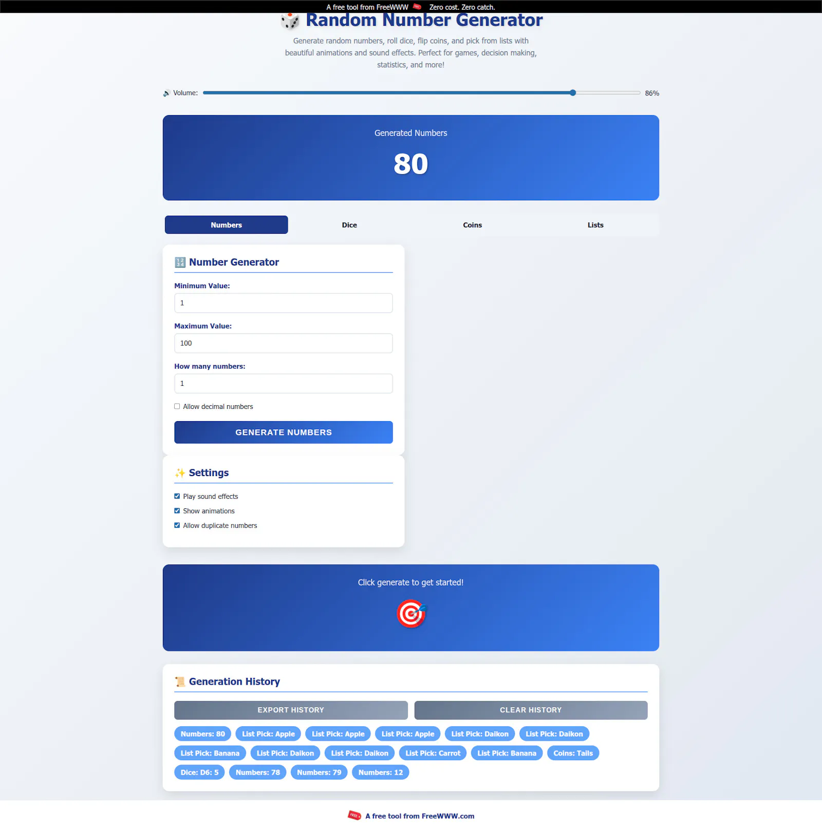 Free Online Random Generator - FreeWWW screenshot 1