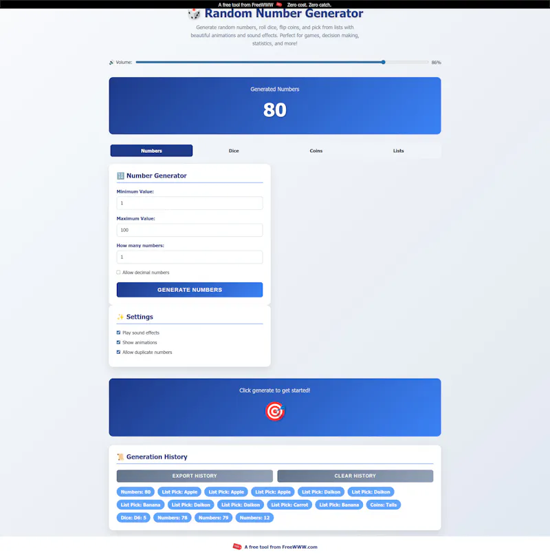 Free Online Random Generator - FreeWWW screenshot 1