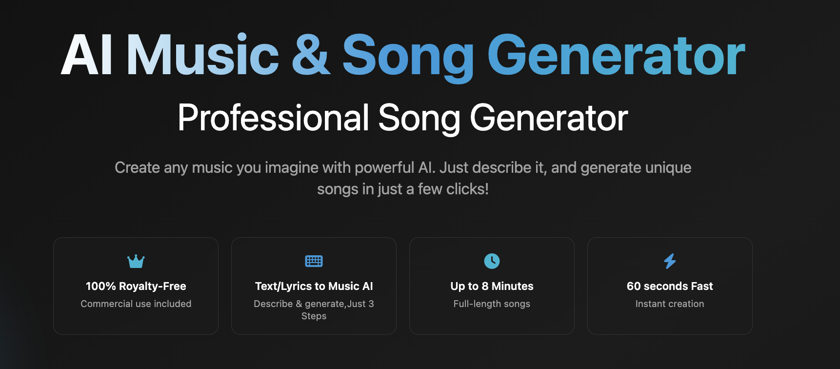 Media AI Music & Song Generator - Dari kata-kata ke lagu penuh-royalty-free muzik dalam 60 saat. 2