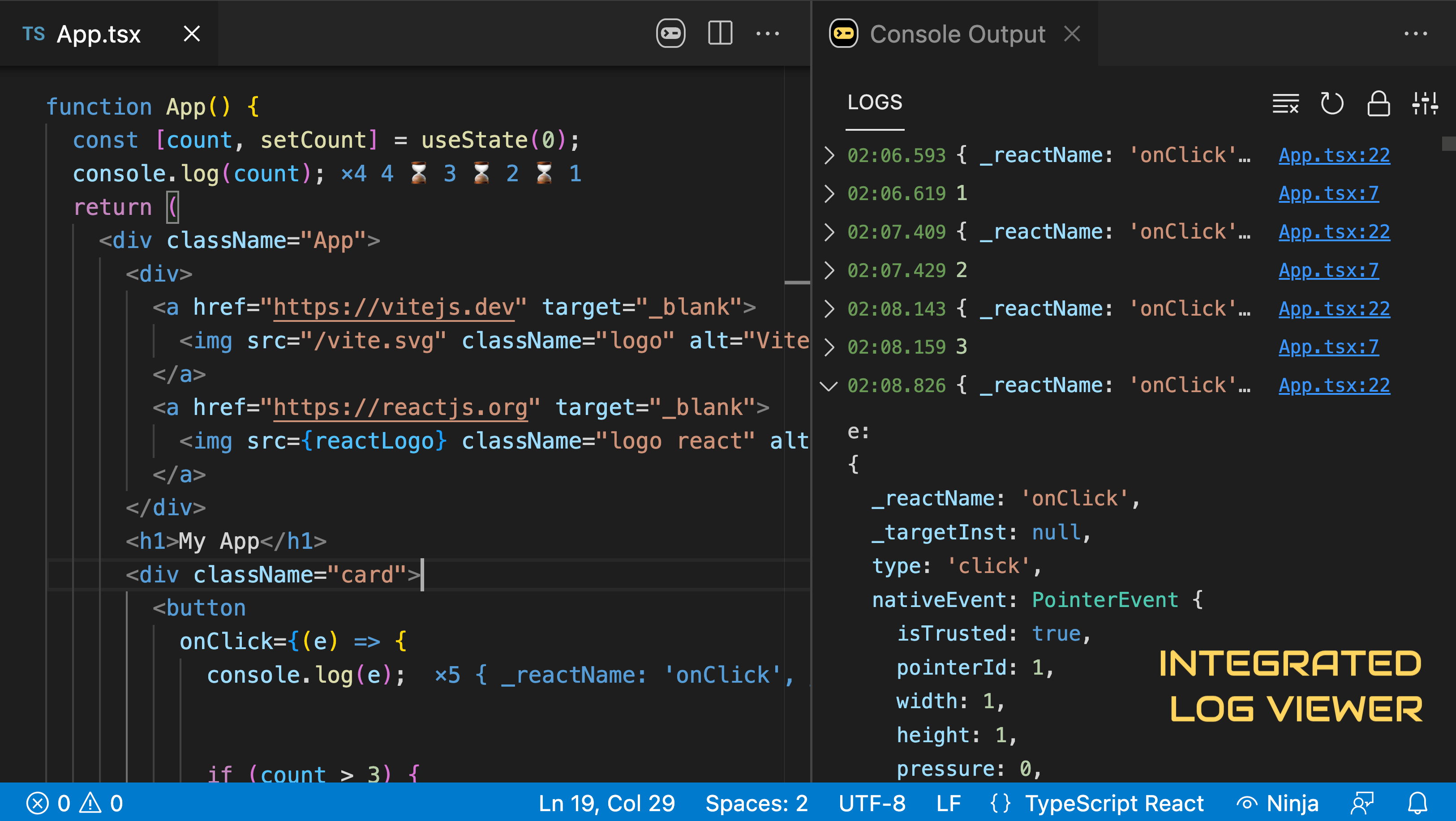 Консоль ниндзя - JavaScript Console.log Вывод и ошибки рядом с вашим кодом медиа 3