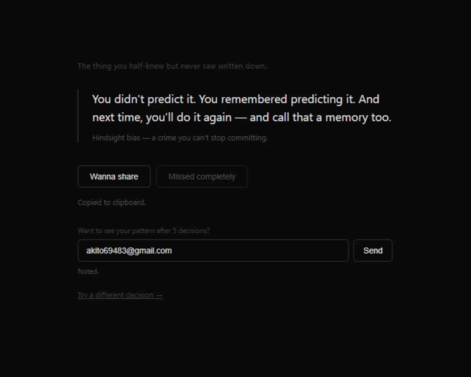 Point this at a decision you regret screenshot 2