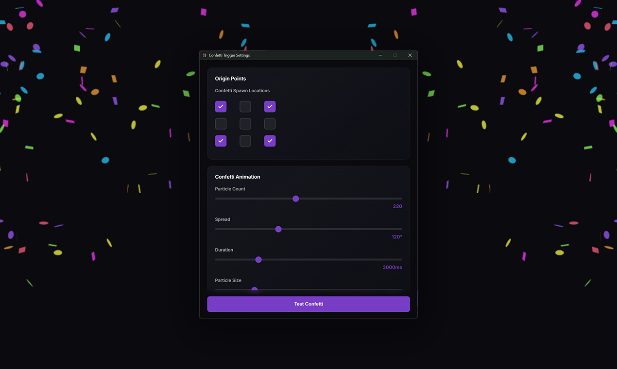 Confetti Trigger - Screenshot 3 showing product features and functionality