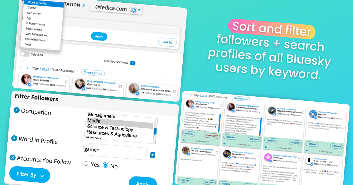 Bluesky Analytics, Search & Growth Tools - Find accounts, track growth, sort followers & schedule posts media 4