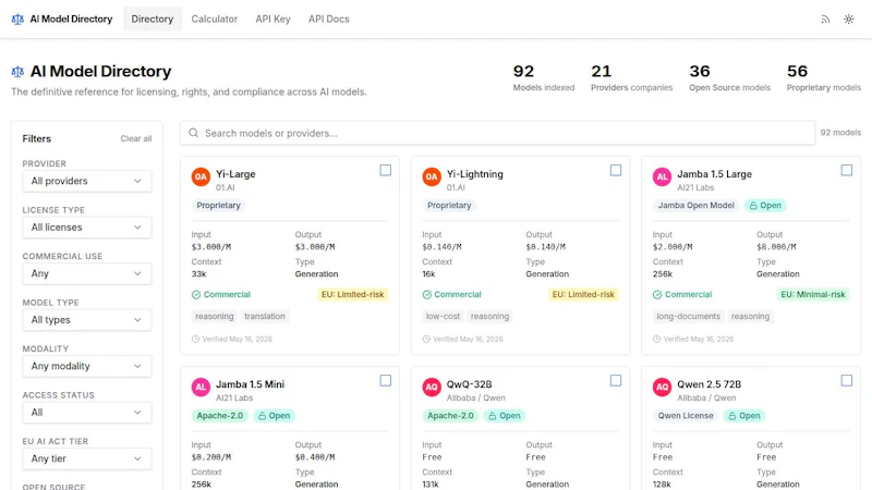 AI models directory screenshot 1