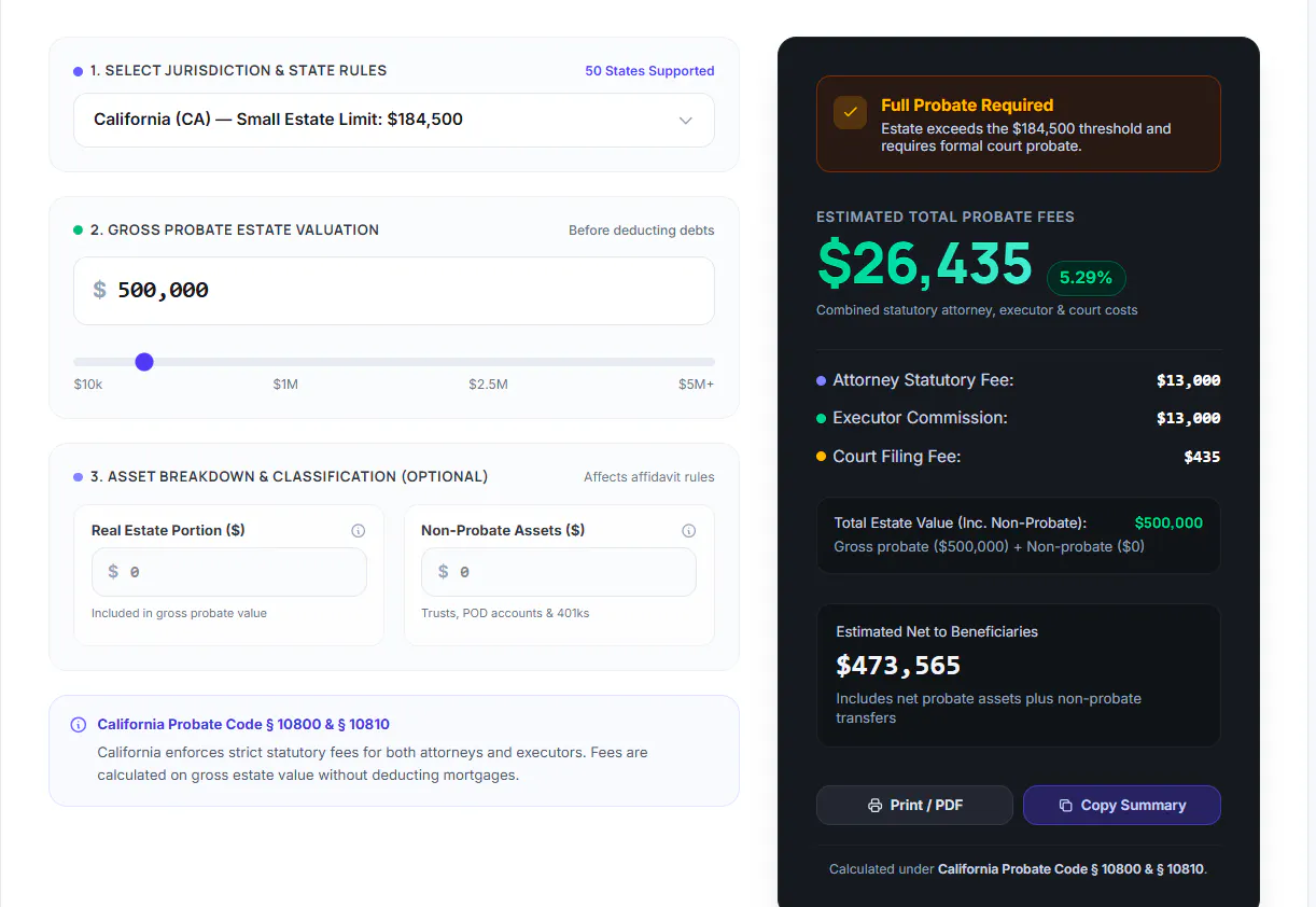US Probate Calculator gallery image