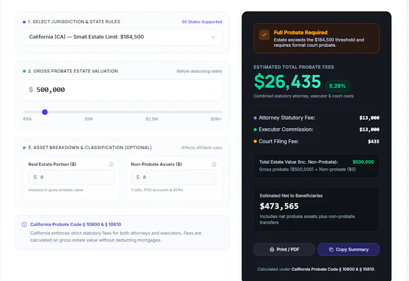 US Probate Calculator screenshot 2