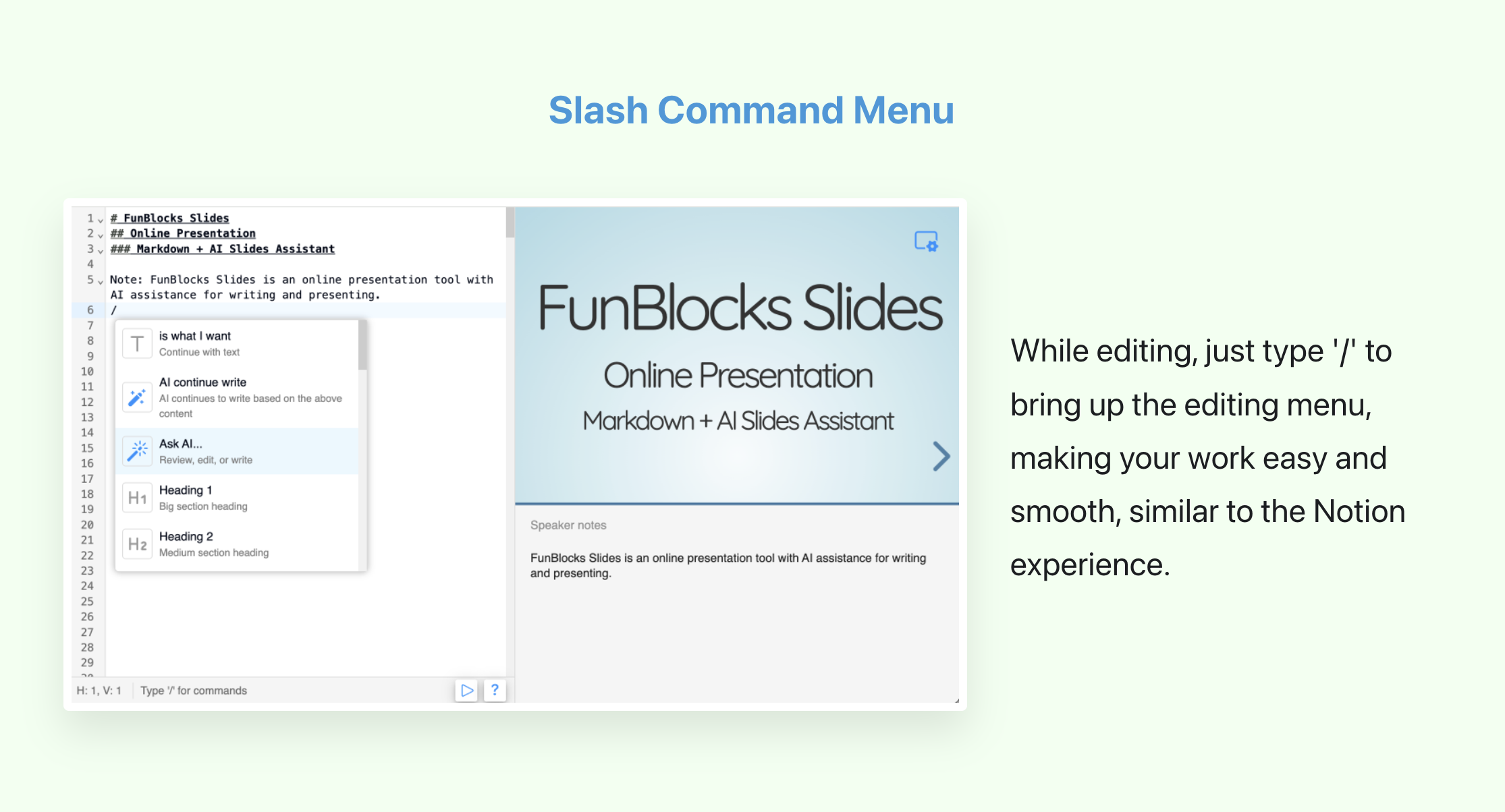 Funblocks ai स्लाइड - इंस्टेंट एआई स्लाइड्स, मार्कडाउन और एआई मदद के साथ चिकनी संपादन मीडिया 4