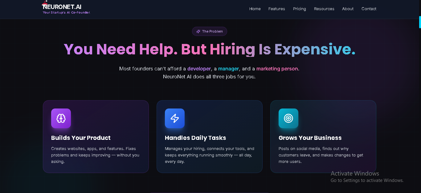 NeuroNet AI – An AI Co-Founder - Screenshot 2 showing product features and functionality