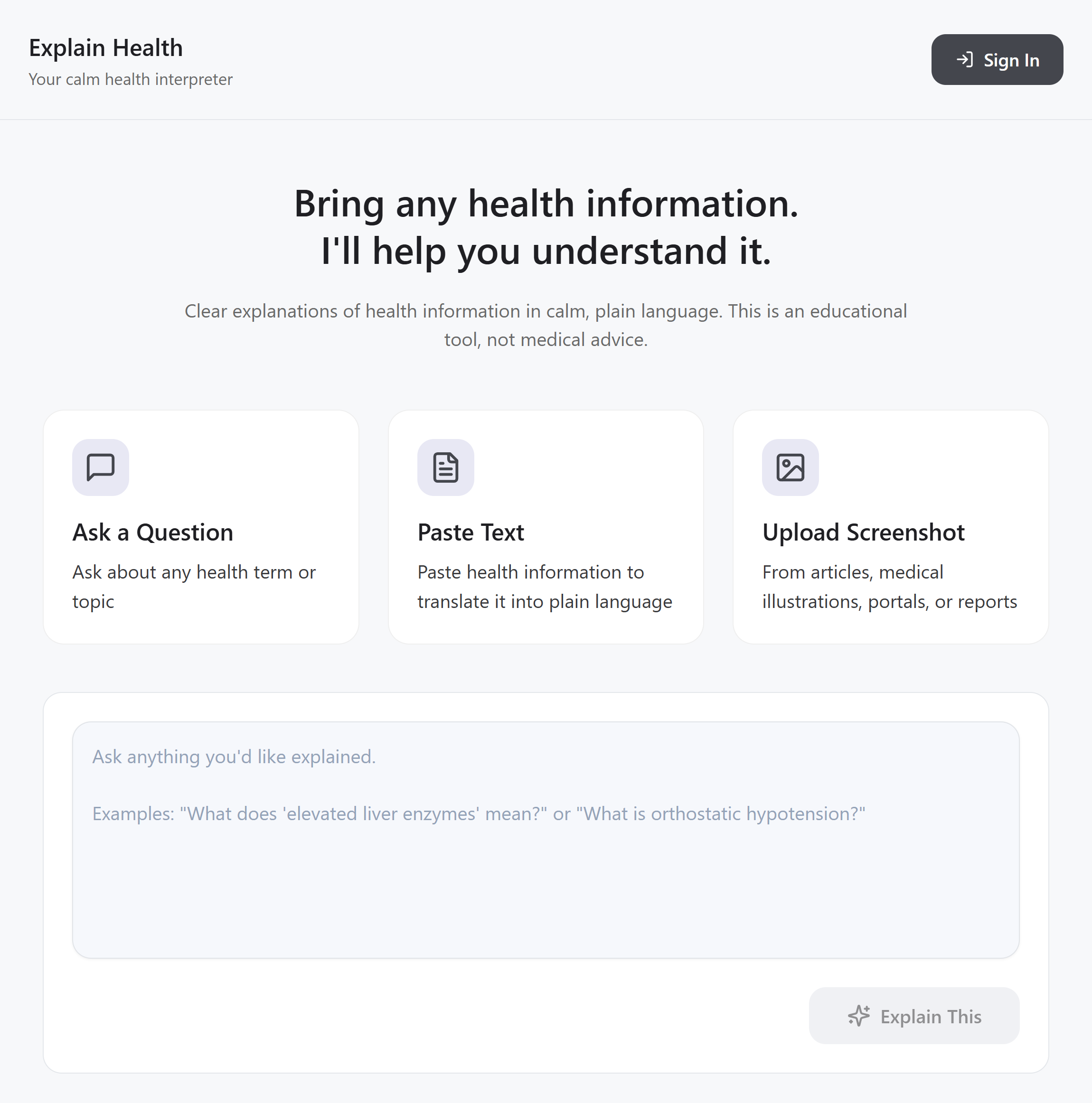 Explain Health - Screenshot 2 showing product features and functionality
