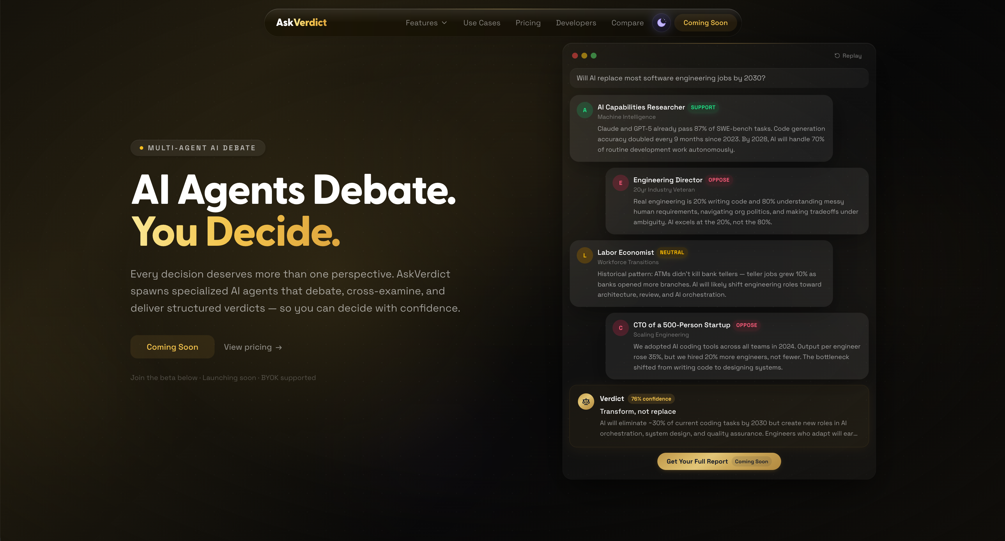 AskVerdict - Main product screenshot demonstrating key features and user interface