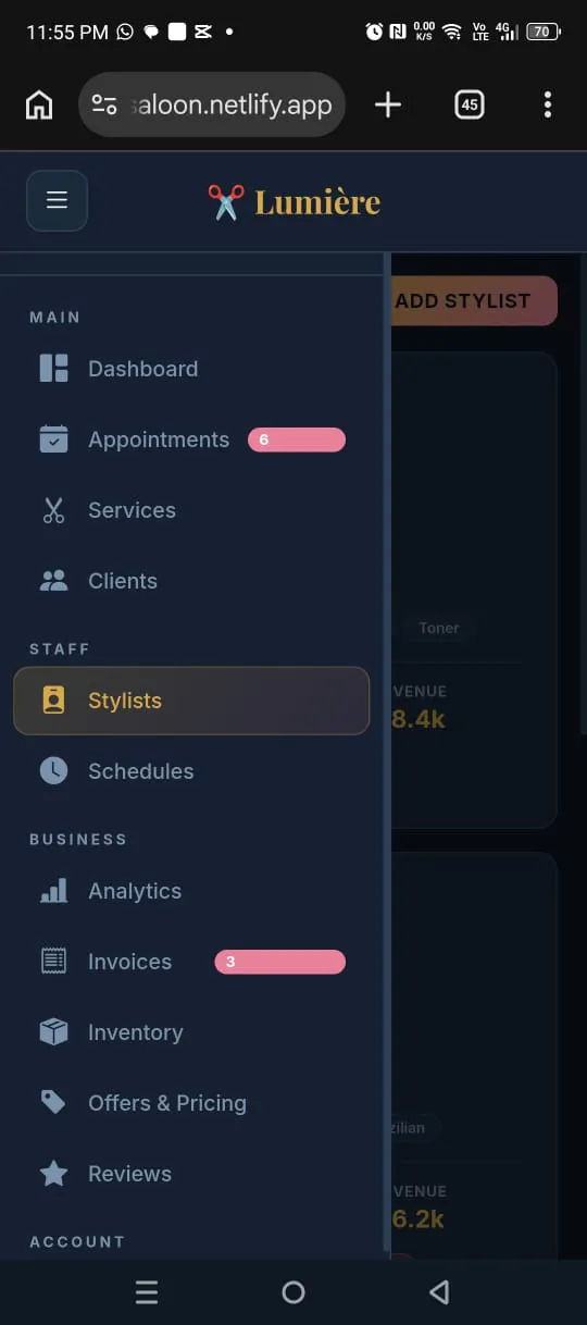 Lumier saloon management app gallery image