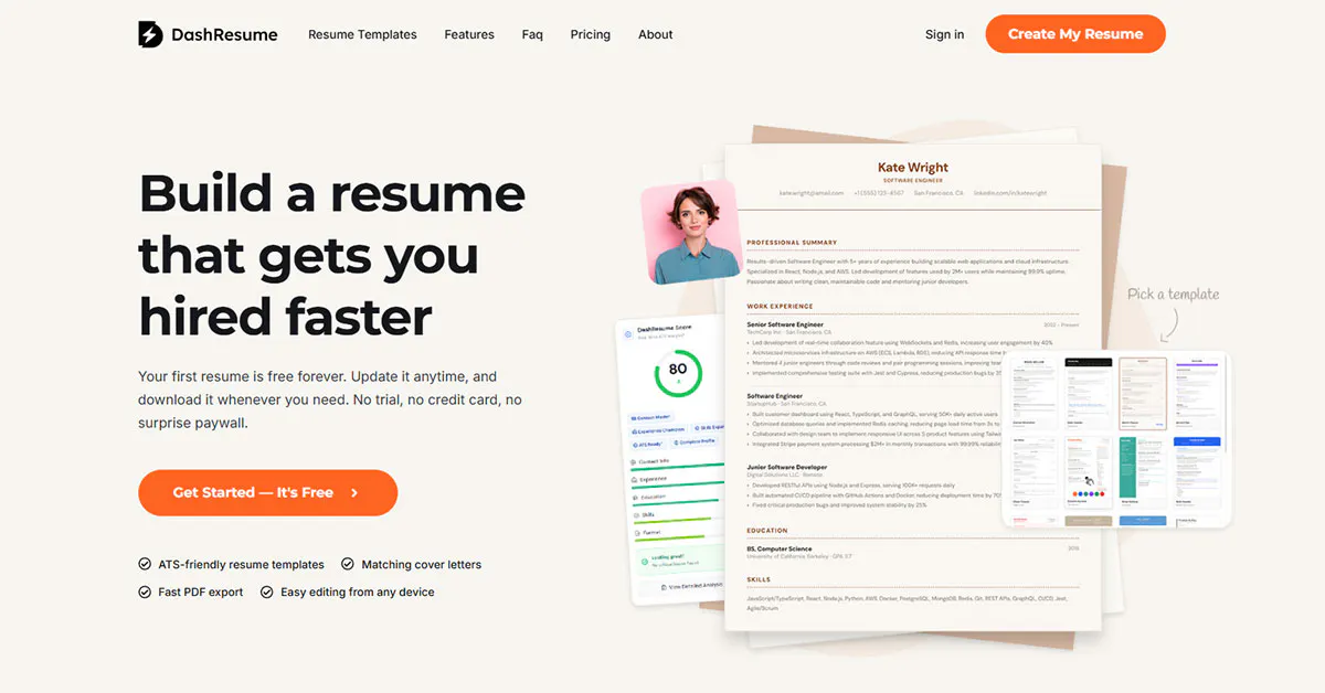 DashResume.com 제품 배너
