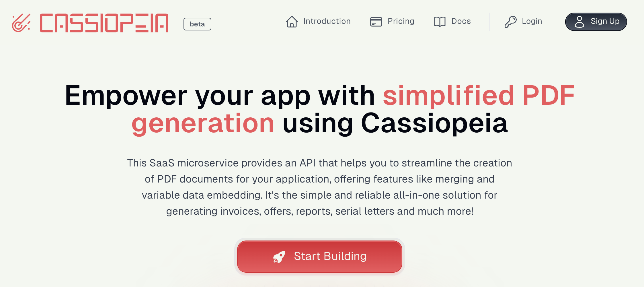 startuptile Cassiopeia-Micro SaaS for easy and powerful PDF generation via API