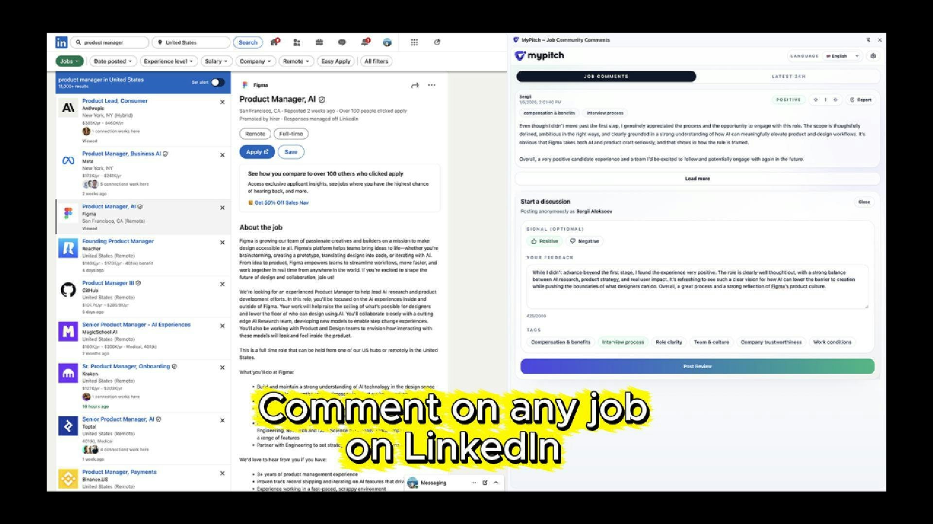 MyPitch: anonymous reviews on LinkedIn - Main product screenshot demonstrating key features and user interface