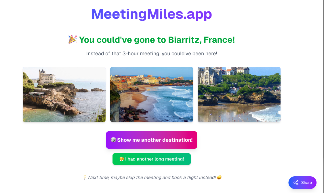 MeetingMiles.app - Lungo incontro?Guarda dove avresti potuto volare allo stesso tempo media 2