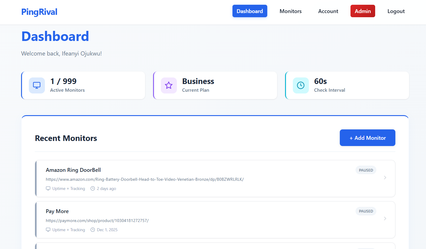 PingRival - Screenshot 4 showing product features and functionality