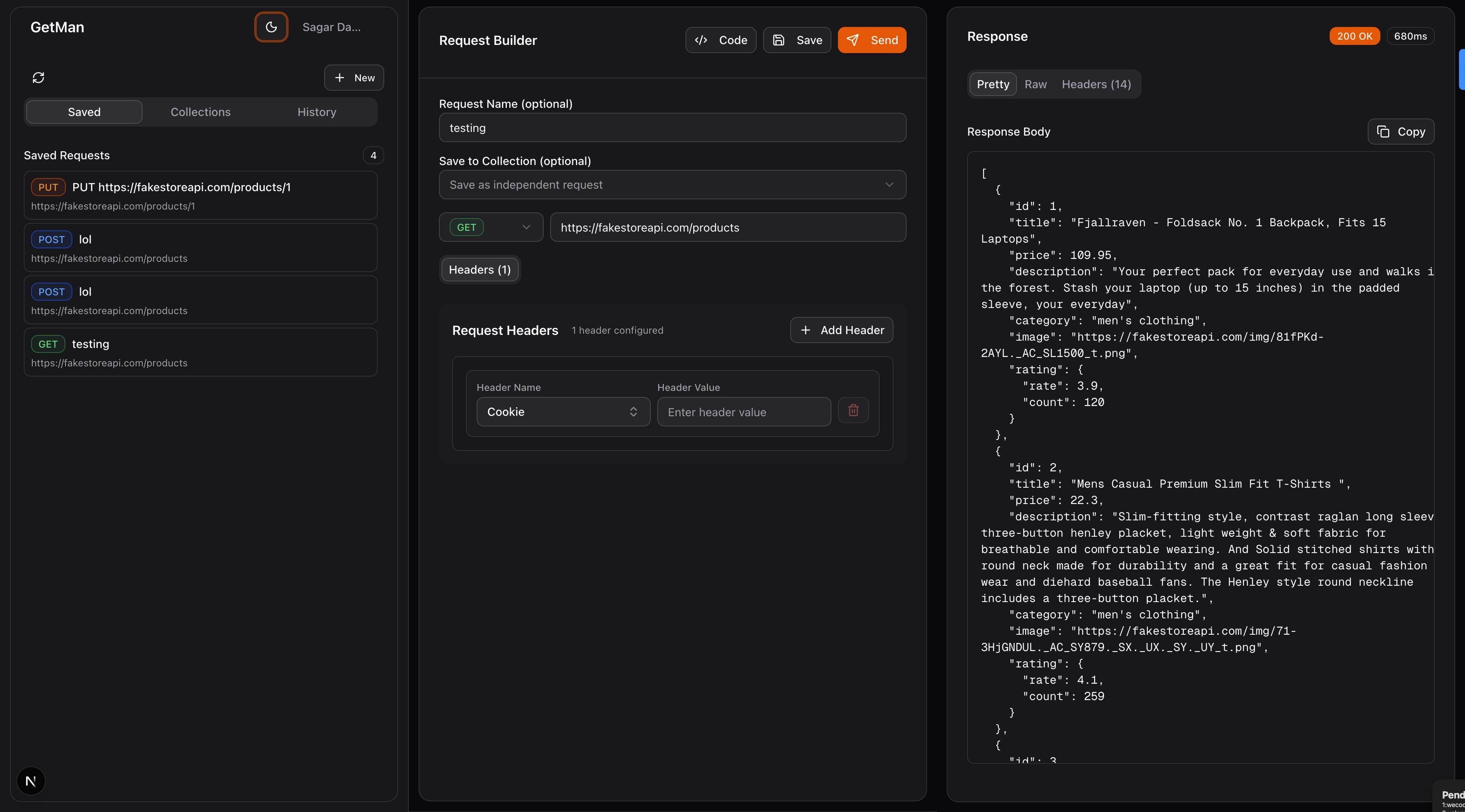 Mídia 4 de Getman - Painel de teste de API