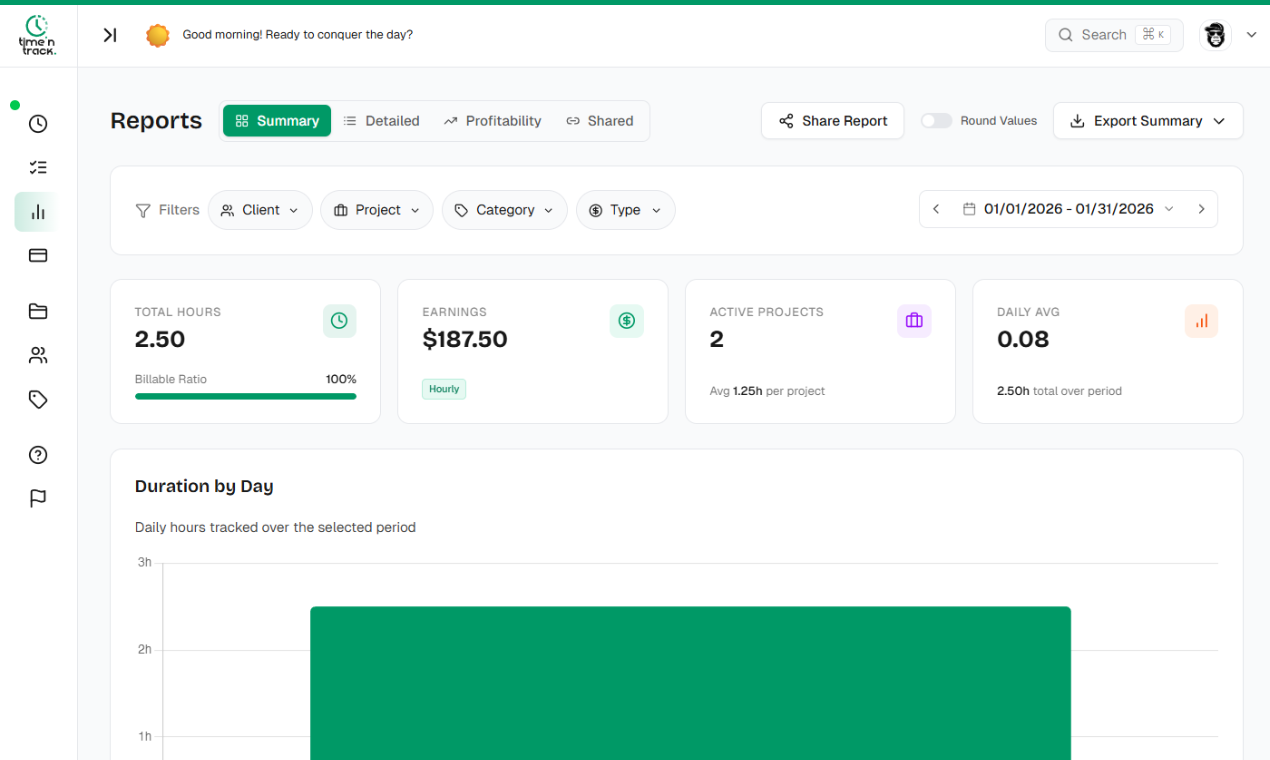 Time 'N Track - Screenshot 2 showing product features and functionality