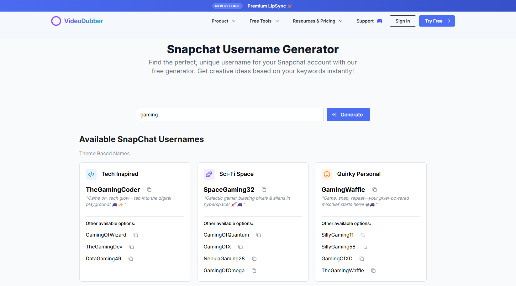 Media Trình tạo tên người dùng Snapchat - Tên người dùng miễn phí & sáng tạo |Videodubber.ai 4