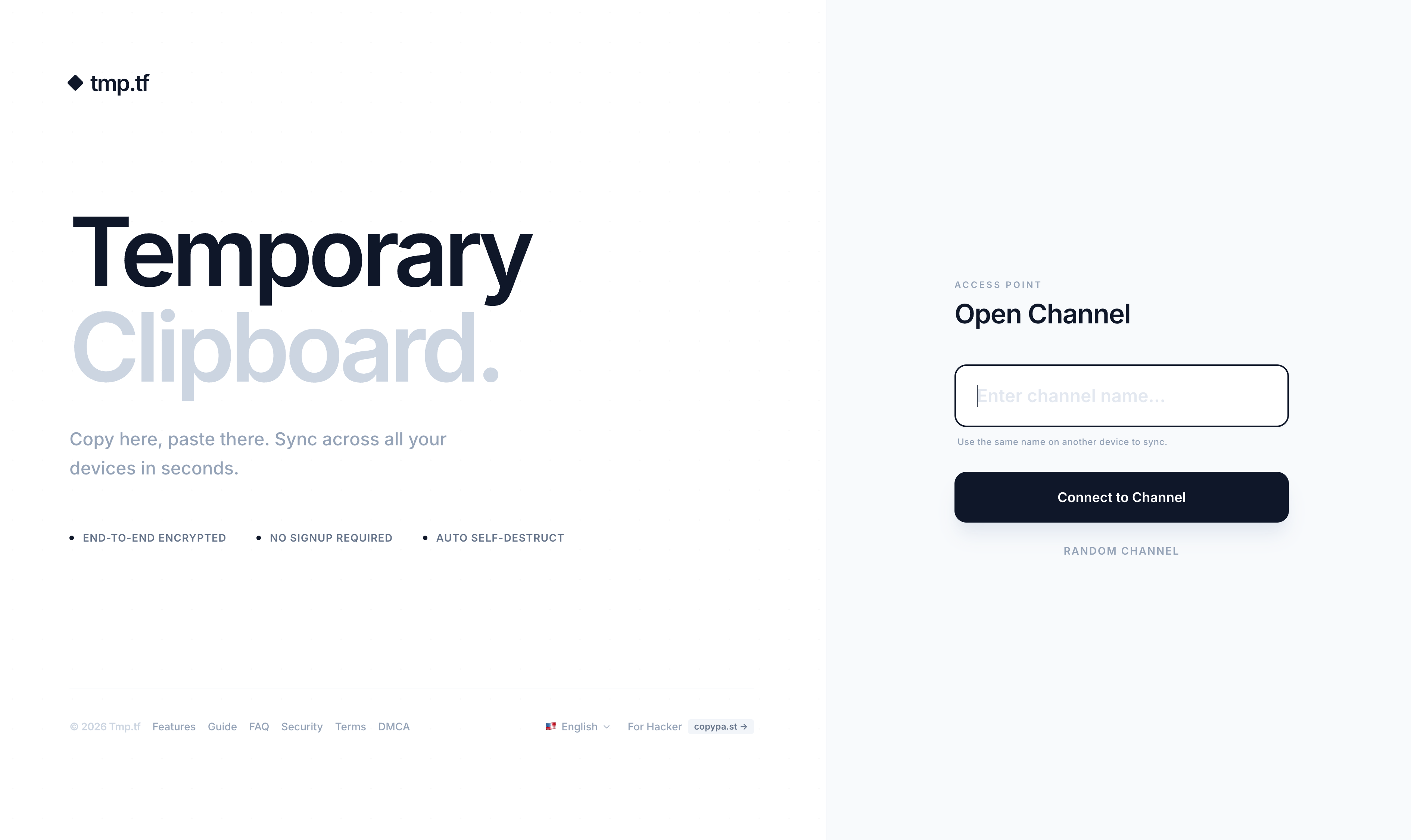 Tmp.tf - Main product screenshot demonstrating key features and user interface