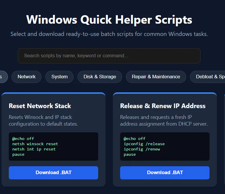 Windows Quick Scripts & Commands