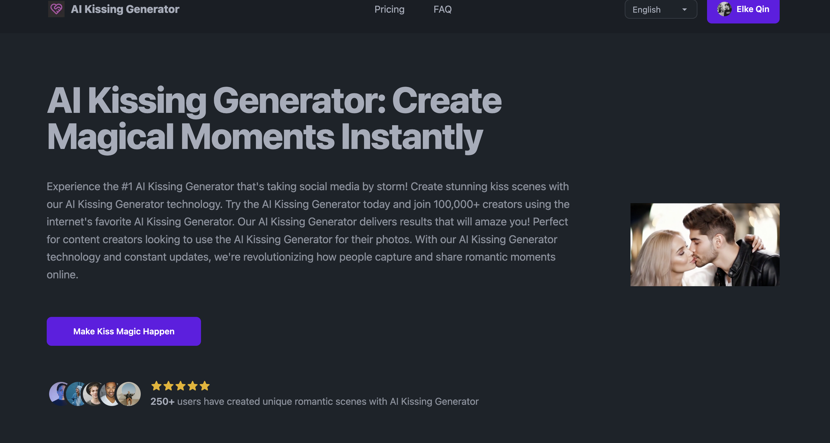 AI Kissing Generator - Захватить магию любви с помощью романтических сцен AI с одним наездом медиа 1